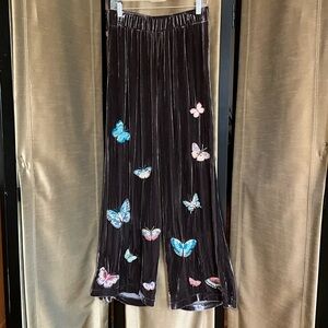 NWT Johnny Was JWLA Brown Seamed Luciana Wide Leg Pants Embroidered